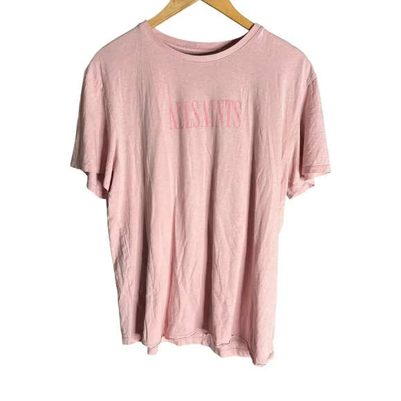 AllSaints Tonal Stamp Short Sleeve Crew T-Shirt Washed Putty / Opal Pink Size S - Picture 5 of 8